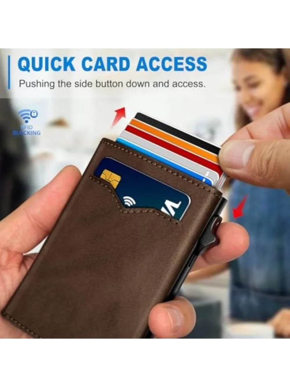 Slim RFID Blocking Wallet for Men - Cash Pocket, 2 ID Windows, Pop-Up Card